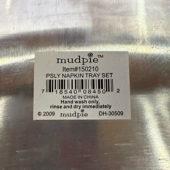 Mud Pie Gift Metal Beaded Napkin Tray Set with Paisley Napkins and Spreader - Picture 2 of 7